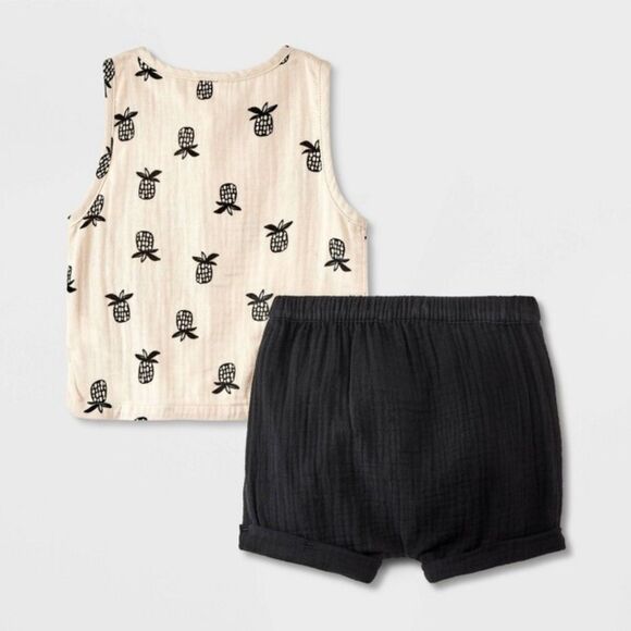 NEW NWT Boys sz 12 Month Gauze Black Shorts & Pineapple Tank 2 Pc Set CAT & JACK - Picture 2 of 4